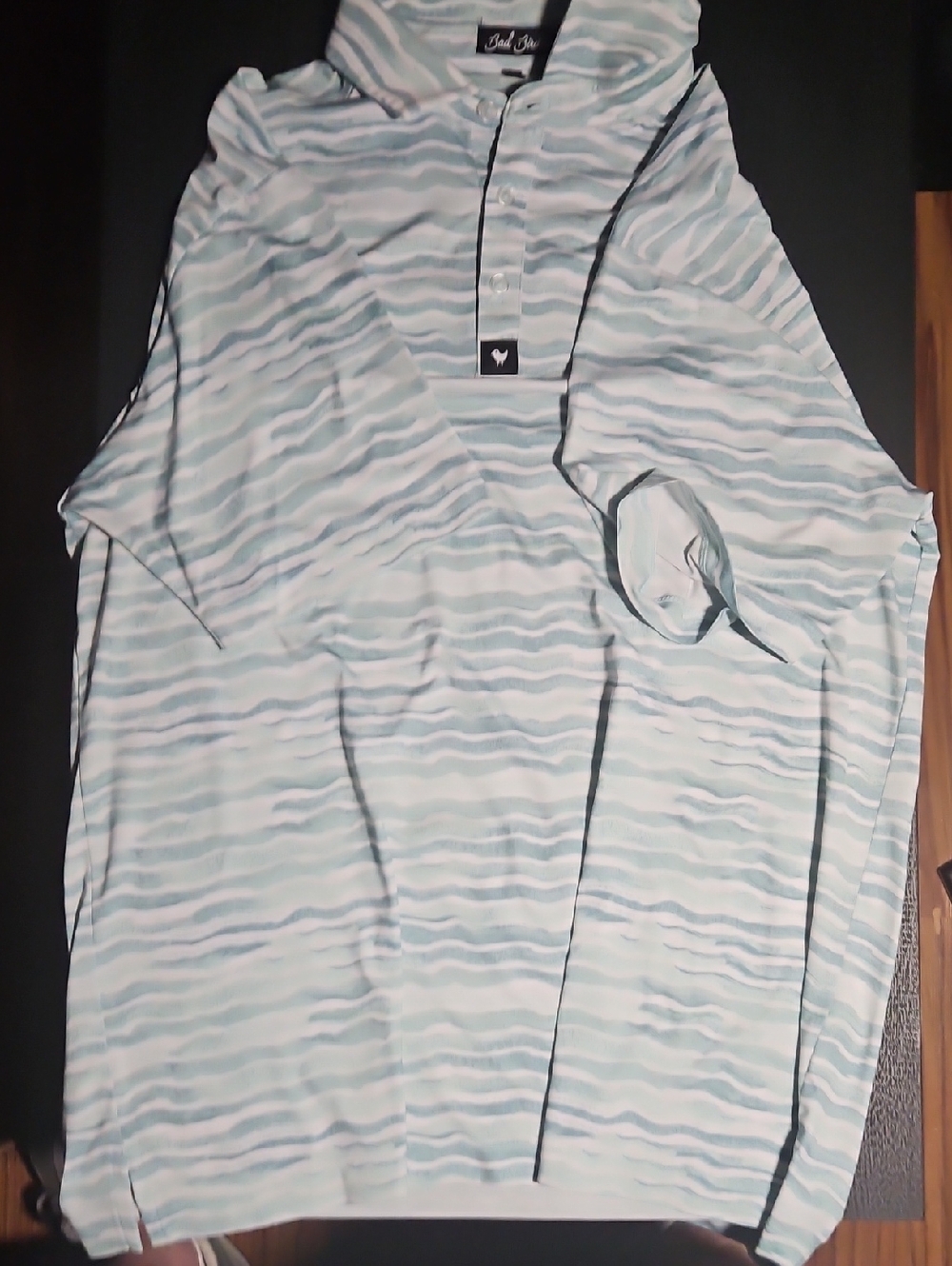 Bad Birdie Light Blue and White Wavy Stripe Polo